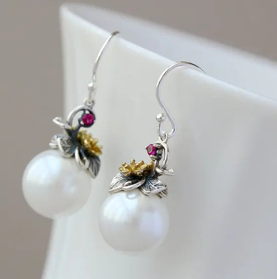 S925 Silver Women's Synthetic Pearl Drop Earrings