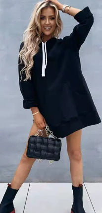 Loose-fitting Long Sleeve Women's Sweater with Drawstring