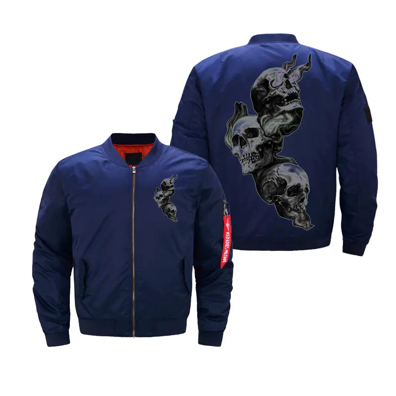 Custom Skull Logo Thickened Flight Jacket Plus Size
