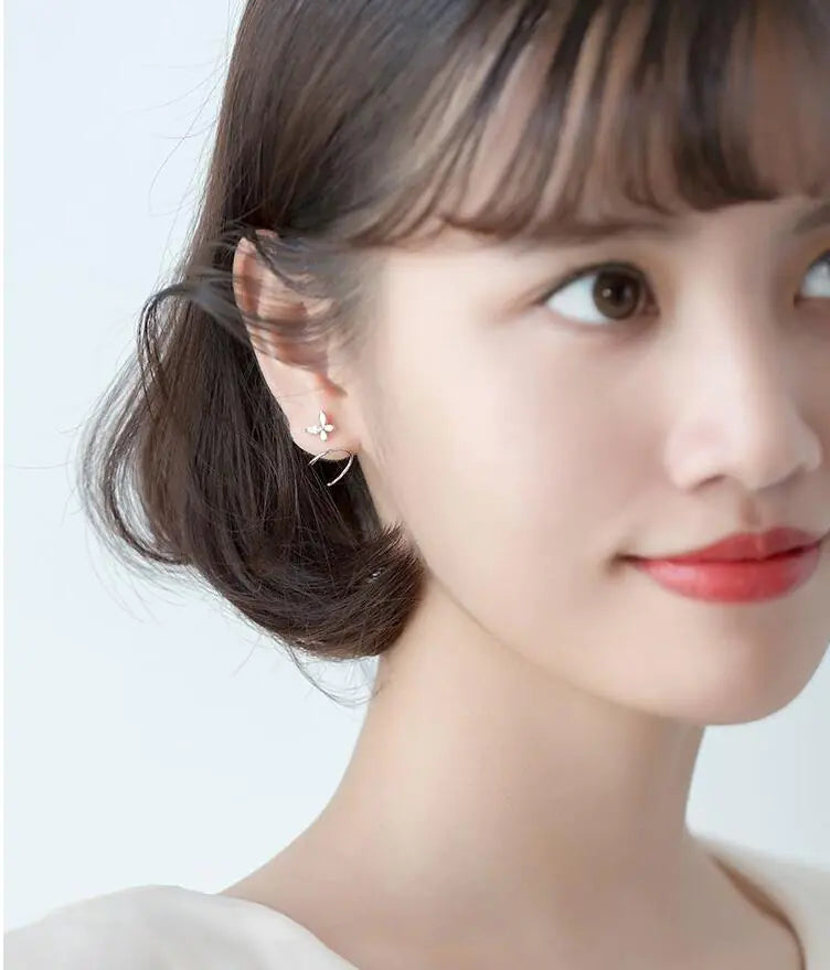 Silver Ear Cuffs and Butterfly Stud Earrings