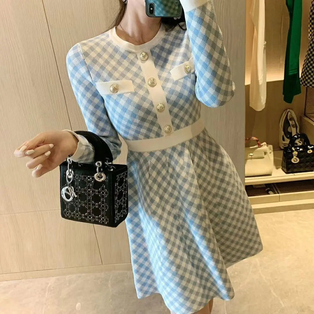 Thousand Bird Pattern Slim Knitted Dress for Girls