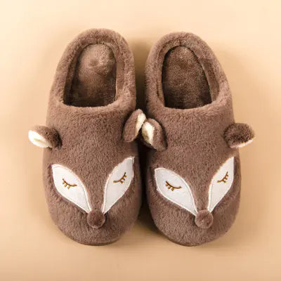 Cute Thick Winter Cotton Slippers for Couples - Fox Design