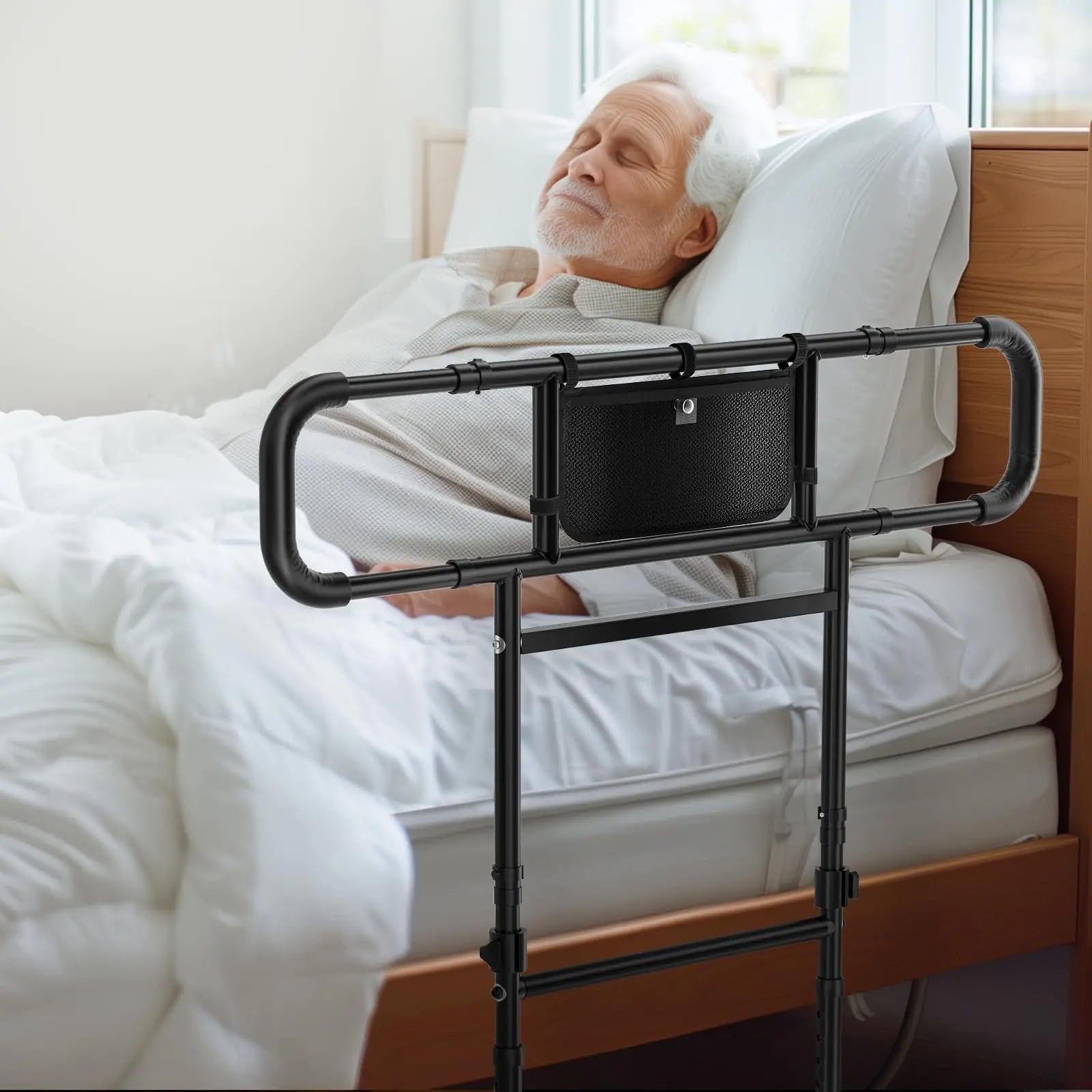 Bed Rails for Elderly Adults Safety - Adjustable Heights& Extendable Bed Side Rail Foldable Bed Assist Bar Heavy Duty for Senior Fits King Queen Full Twin for 10~16 Mattress