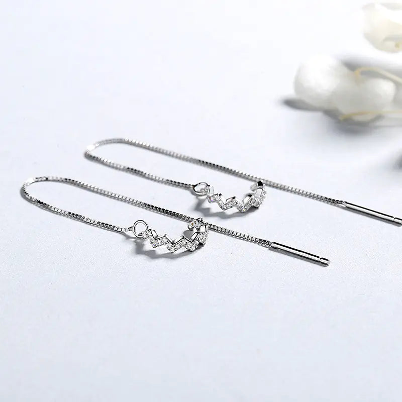 S925 Silver Wave Earrings with Zircon and Moon Design