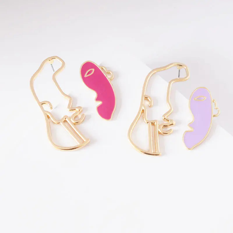 Abstract Enamel Half-Face Line Earrings for Women