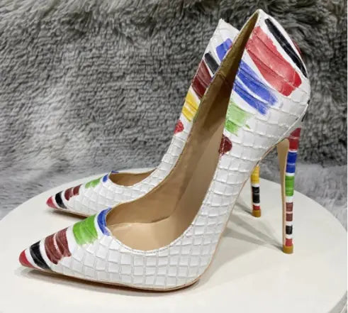Textured Stiletto with Snake Print High Heels (One Pair)