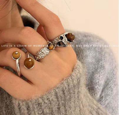 High-Grade Metal Texture Tigereye Ring