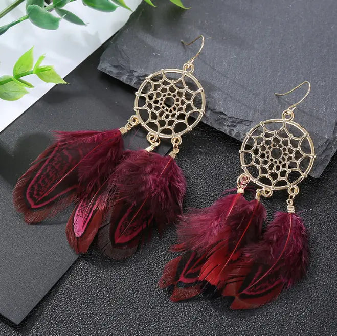 Sequin Feather Tassel Earrings for Women, Trendy Design