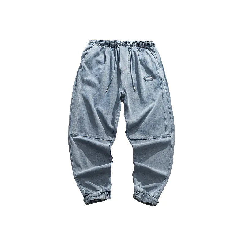 Men's Loose Wash Denim Joggers with Drawstring Detail