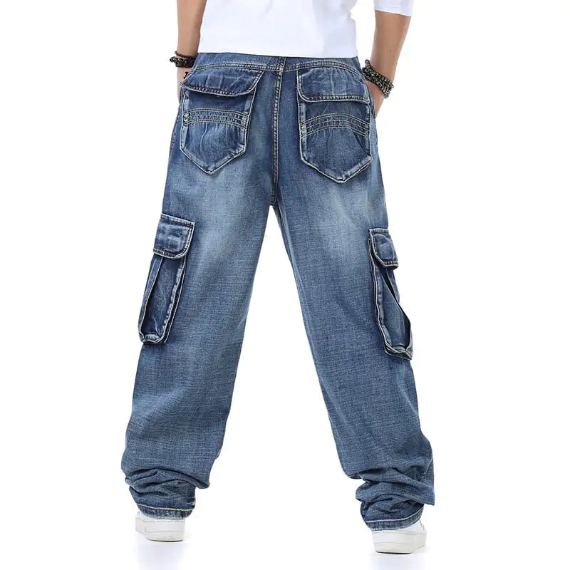 Large Multi-pocket Wide Leg Fashion Jeans men