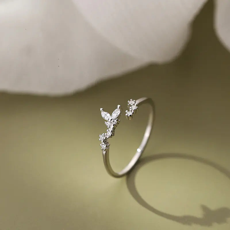 S925 Silver Butterfly Leaf Ring - Chic Forest Style