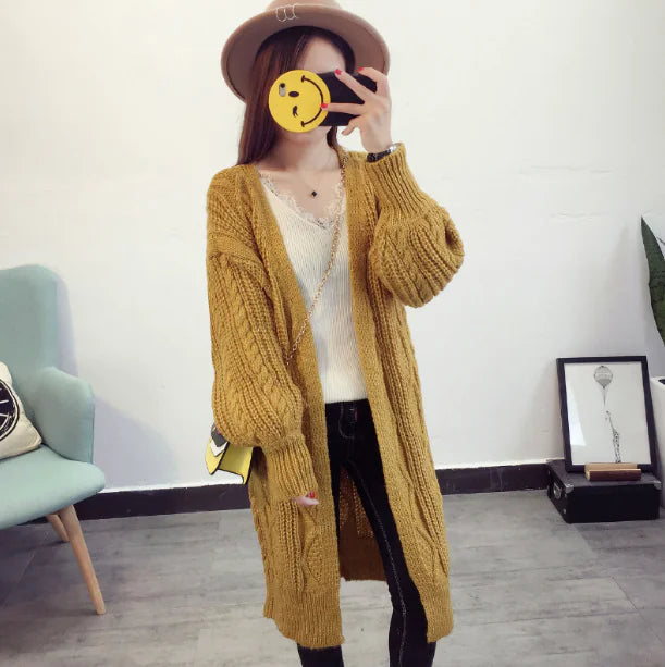 Women's Long Cardigan Sweater - Korean Style Knitwear