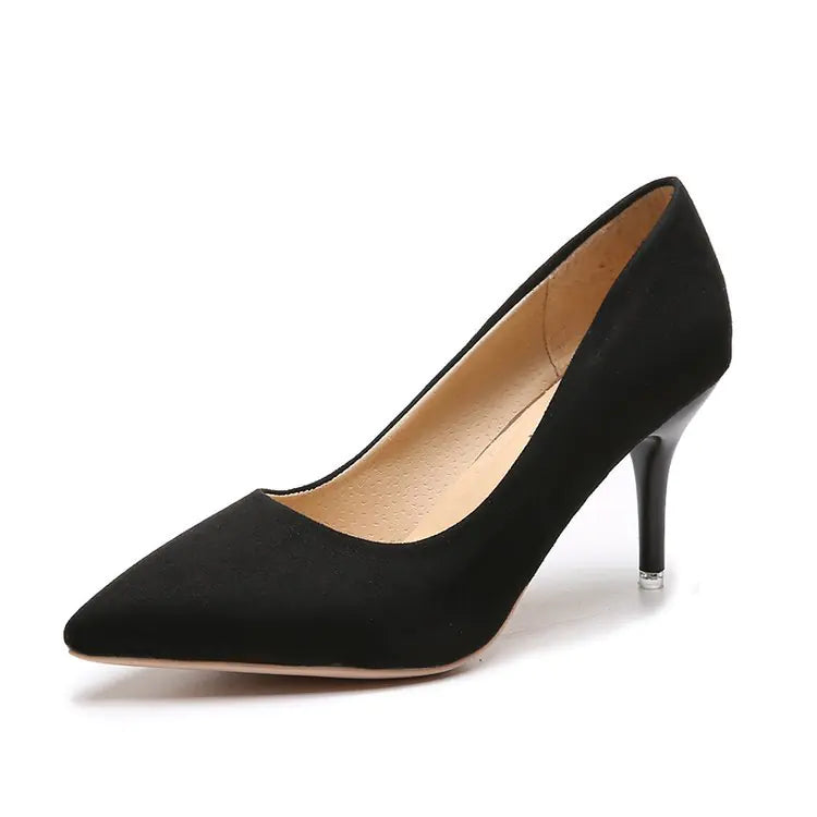 Women's Black Suede High Heel Pointed Shoes