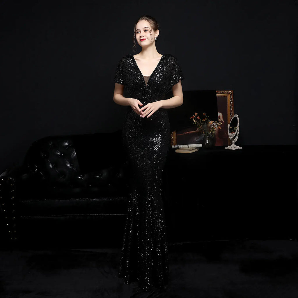 Elegant V-neck Sequin Fishtail Dress for Women