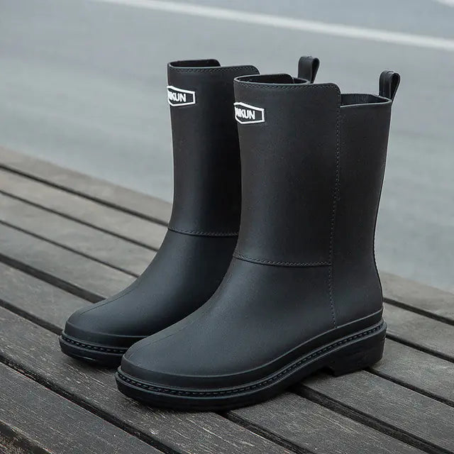 Women's Waterproof Mid Calf Rubber Boots for Comfort