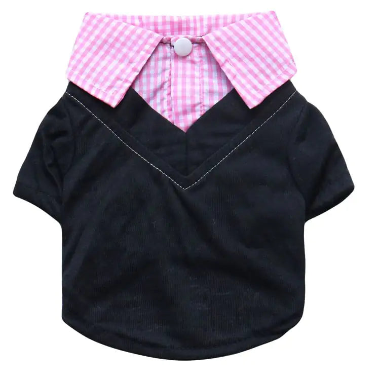 Teddy Printed Plaid Dog Shirt with Pointed Collar