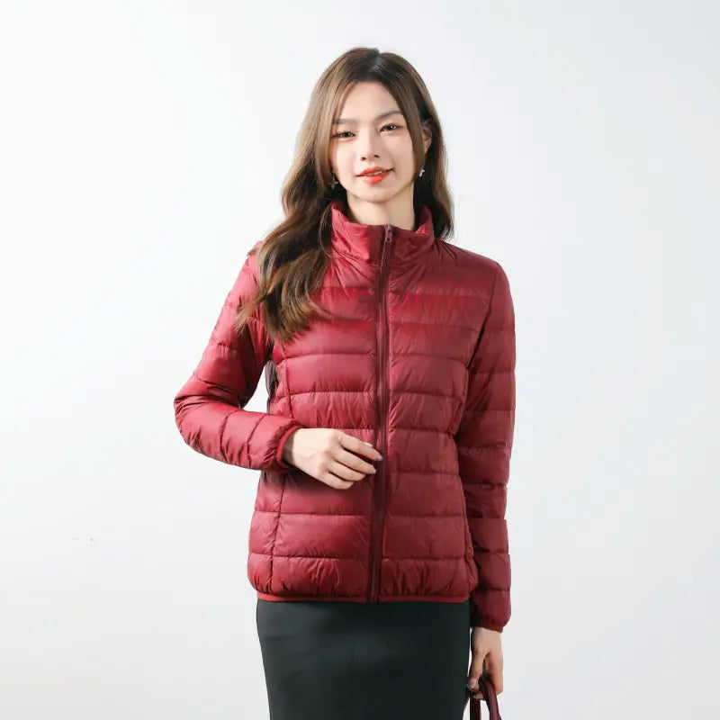 Lightweight Women's Down Jacket with Stand Collar (Plus Size)