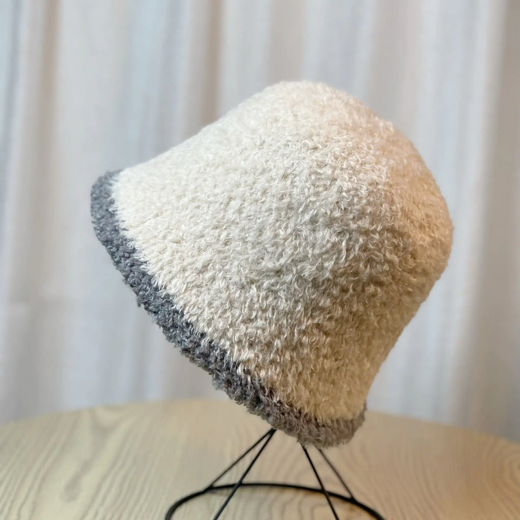 Striped Plush Bucket Hat for Women