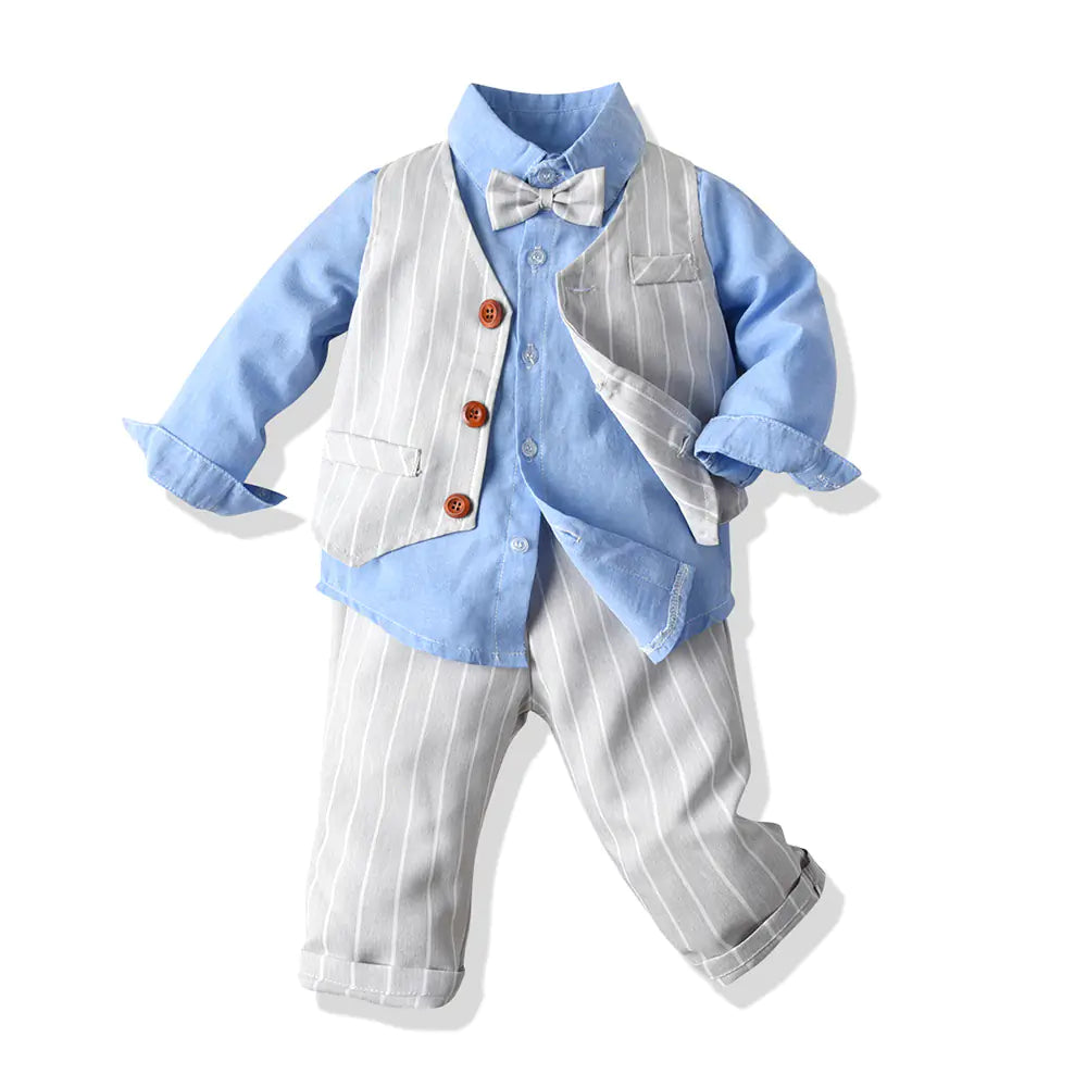 Kids' Striped Vest and Long Sleeve Shirt Suit Set