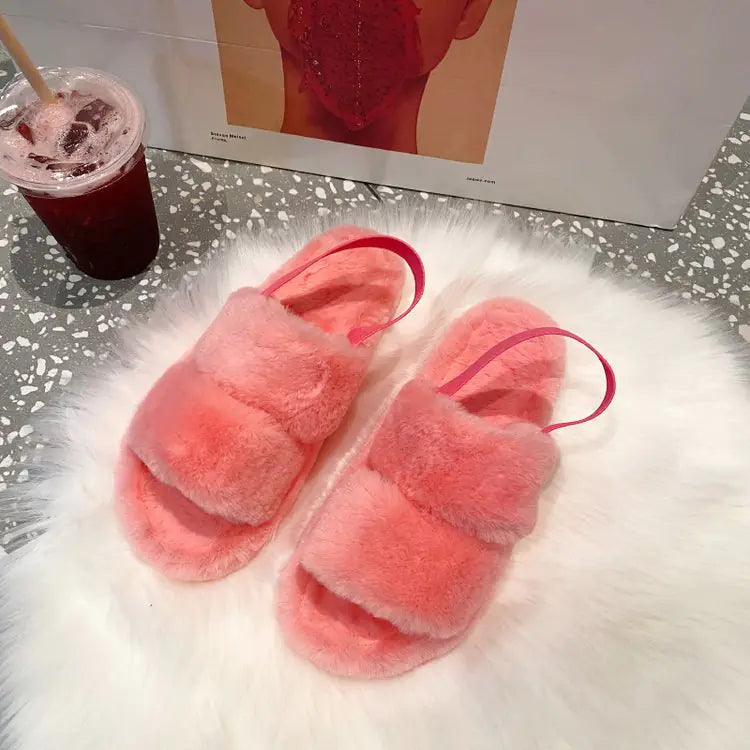 Women's Cute Flat Fuzzy Sandals with Thick Sole