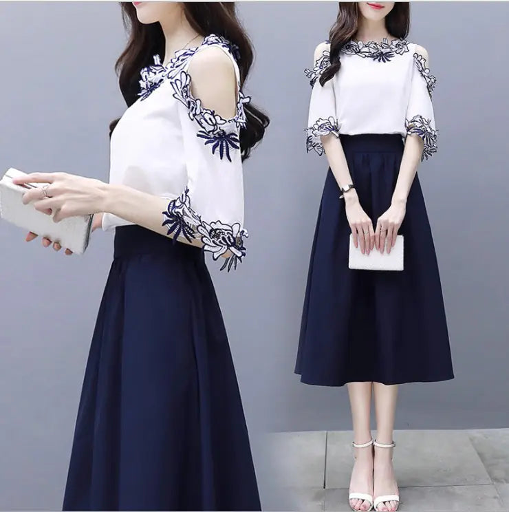 Women's  Two-Piece Dress Set with Waist Design