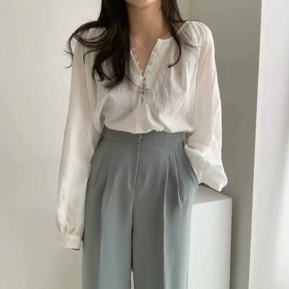 Chic Korean Style Long Sleeve Lightweight Shirt