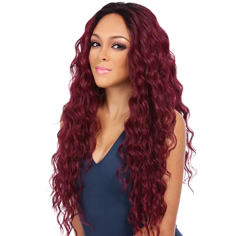 European Style Burgundy Long Curly Wig for Women