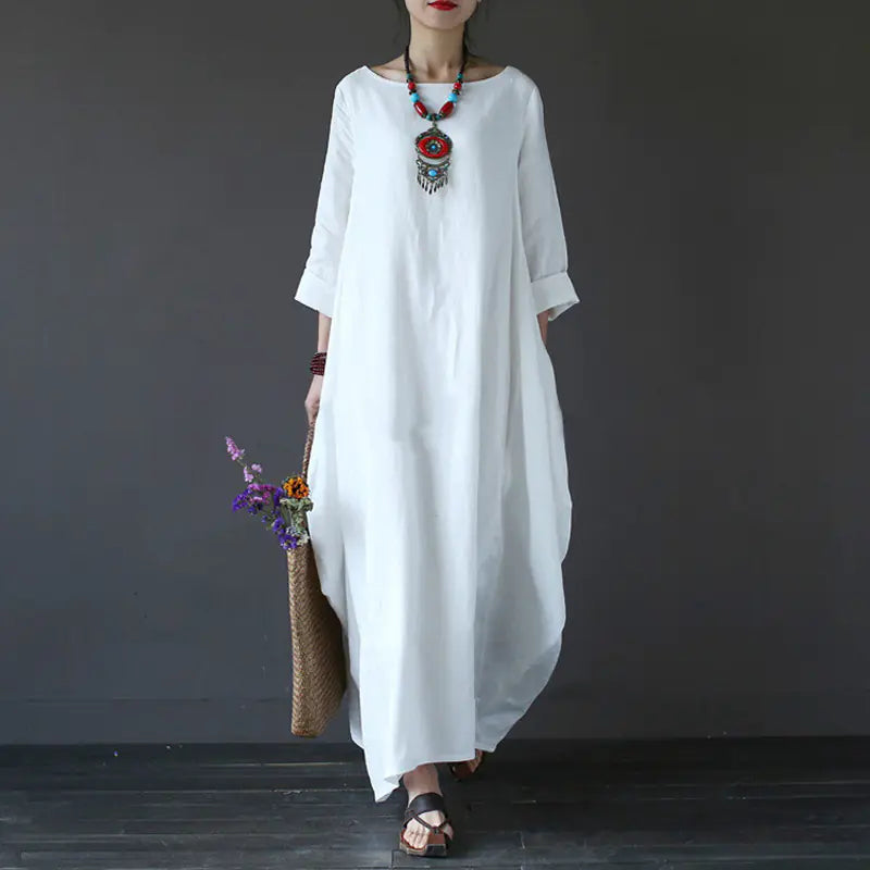Loose Plus Size Cotton Linen Maxi Dress