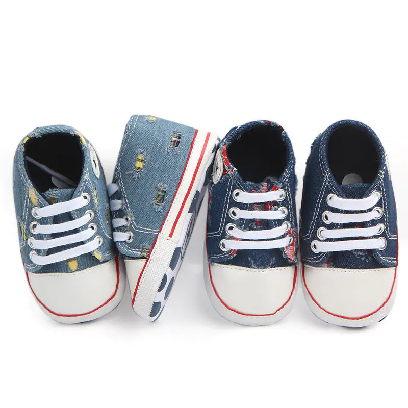 Lace-Up Denim Holey Toddler Canvas Shoes for Babies