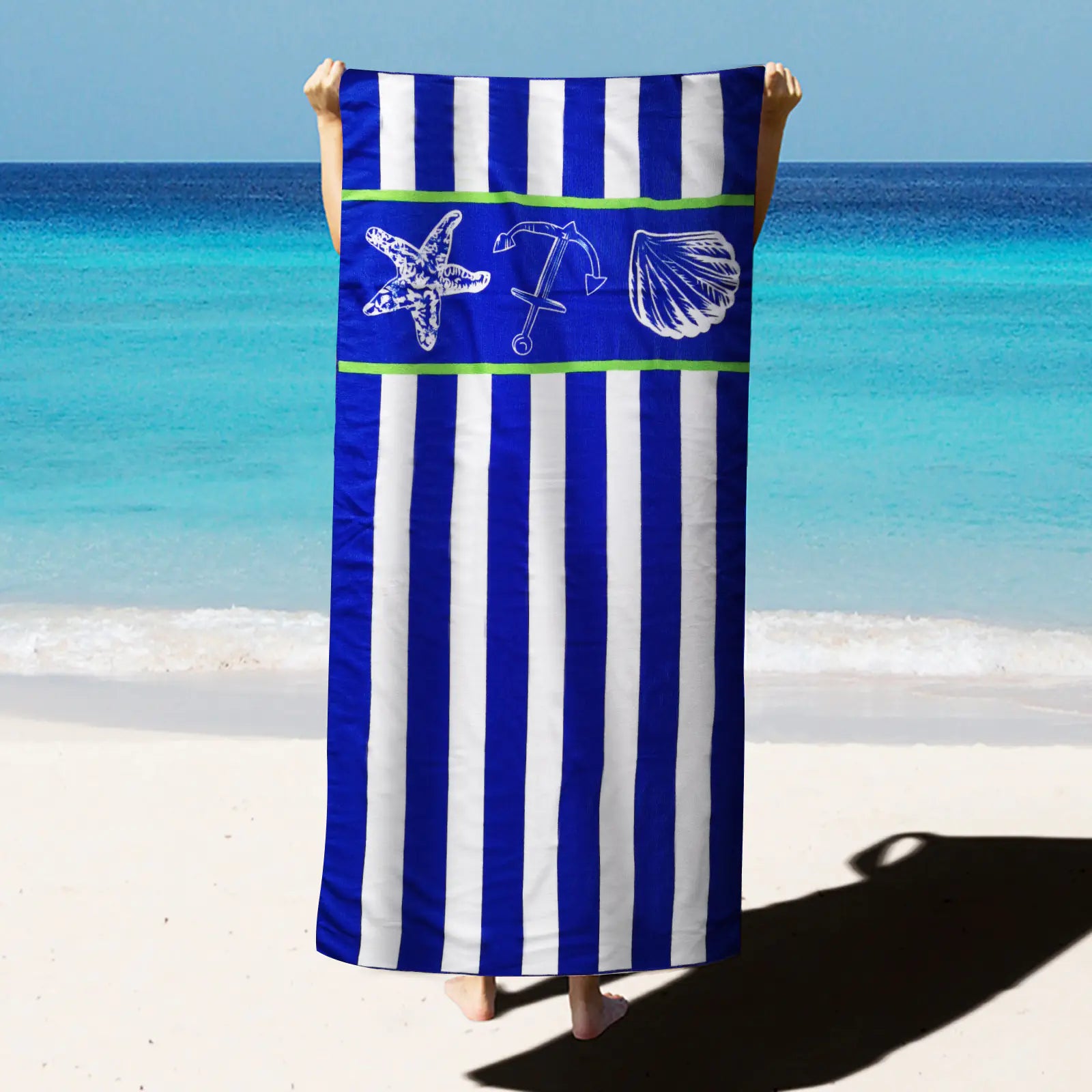 Blue and White Striped Stars Quick-Drying Beach Towel
