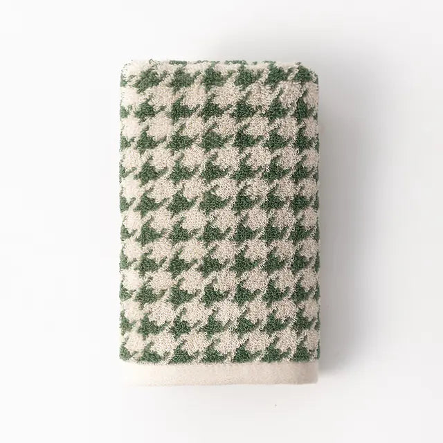 Houndstooth Cotton Jacquard Face Towel - Soft & Absorbent