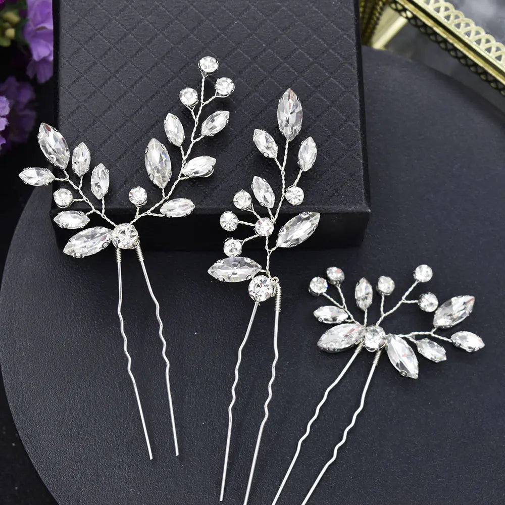 Handmade Rhinestone Hairpin Set for Brides (3 Pieces)