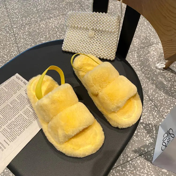 Women's Cute Flat Fuzzy Sandals with Thick Sole