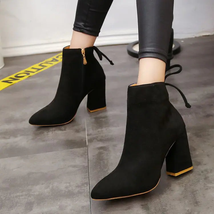 Women's Fashion High Heel Ankle Boots with Bow