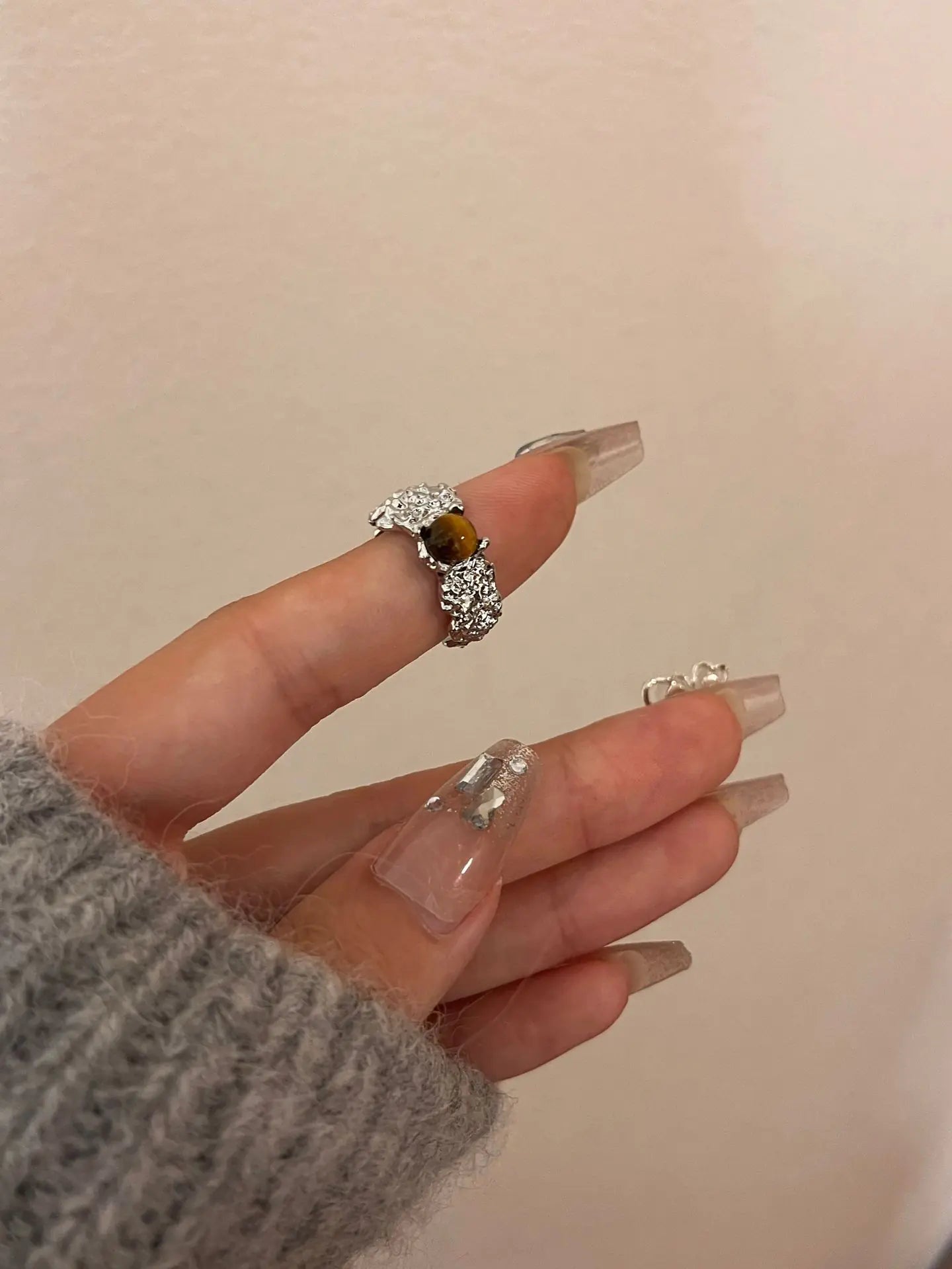 High-Grade Metal Texture Tigereye Ring