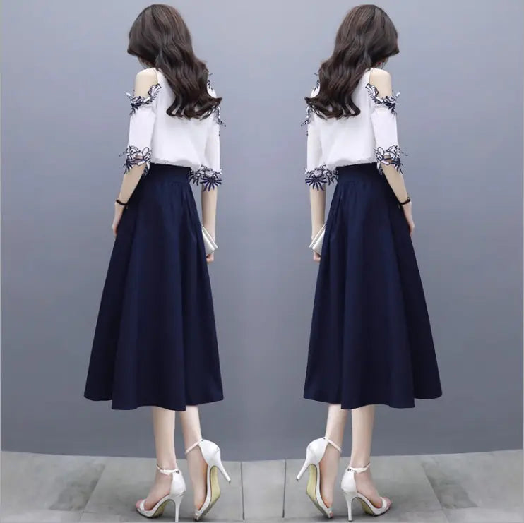 Women's  Two-Piece Dress Set with Waist Design