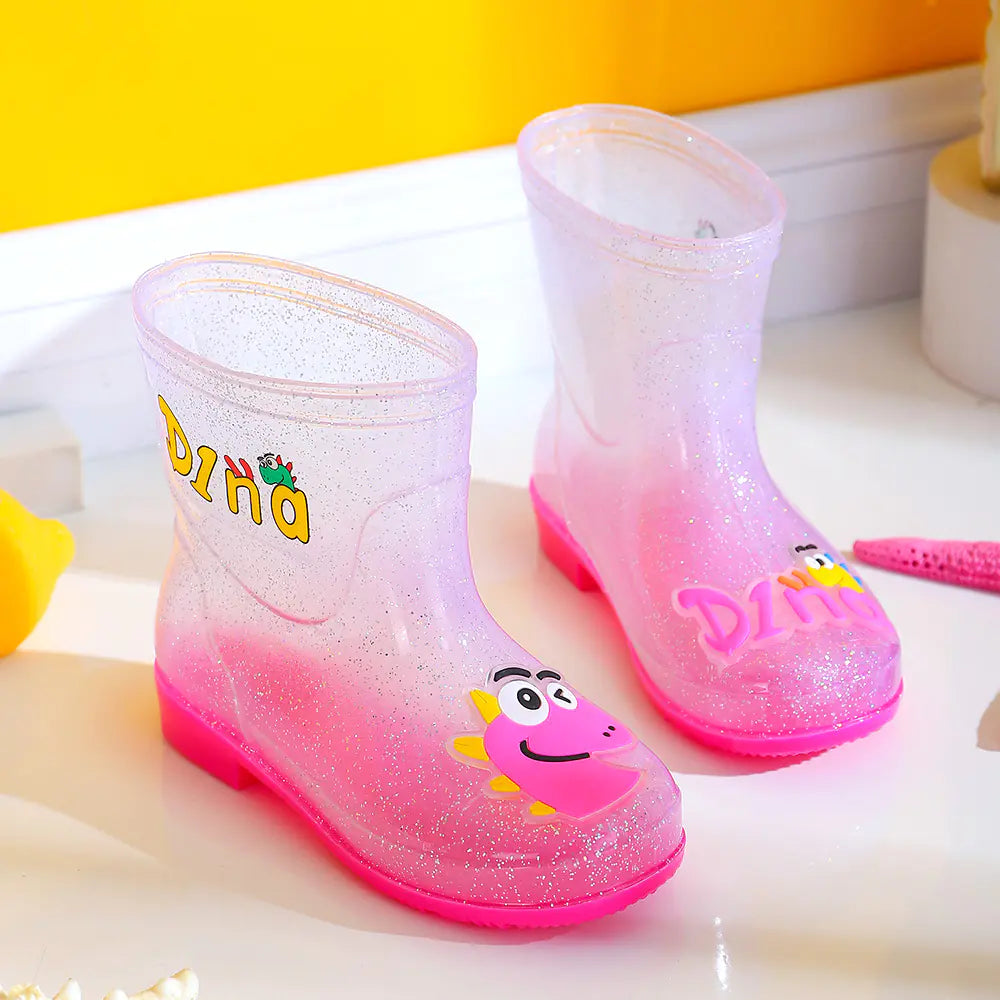 Transparent Dinosaur Rain Boots for Kids with Fleece