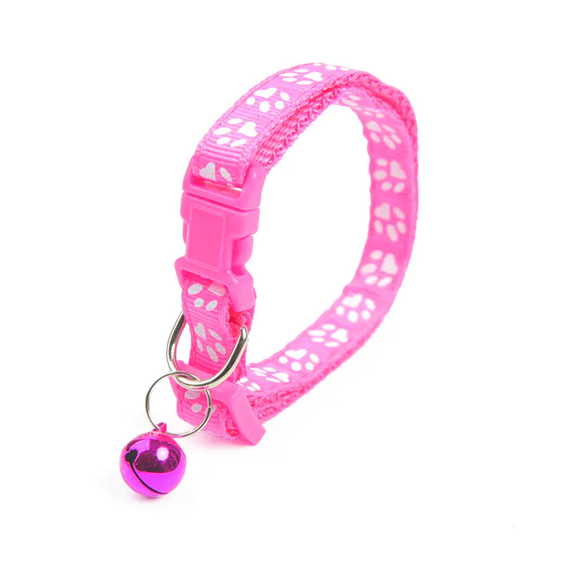 Cute Solid Color Puppy Bell Collar with Footprints
