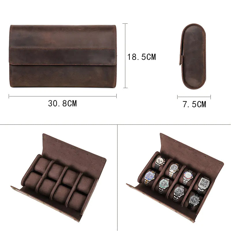 Vintage Crazy Horse Leather Watch Storage Box (8 Slots)