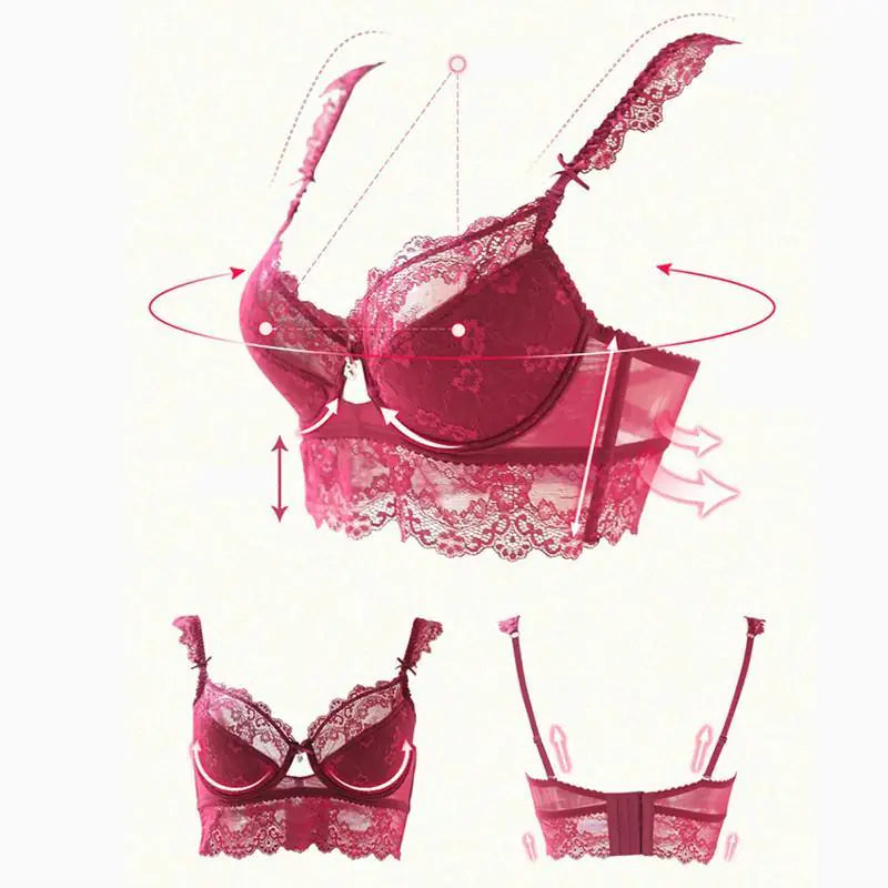 Lace Cotton Bra Set with Side Support (Style 9168B)