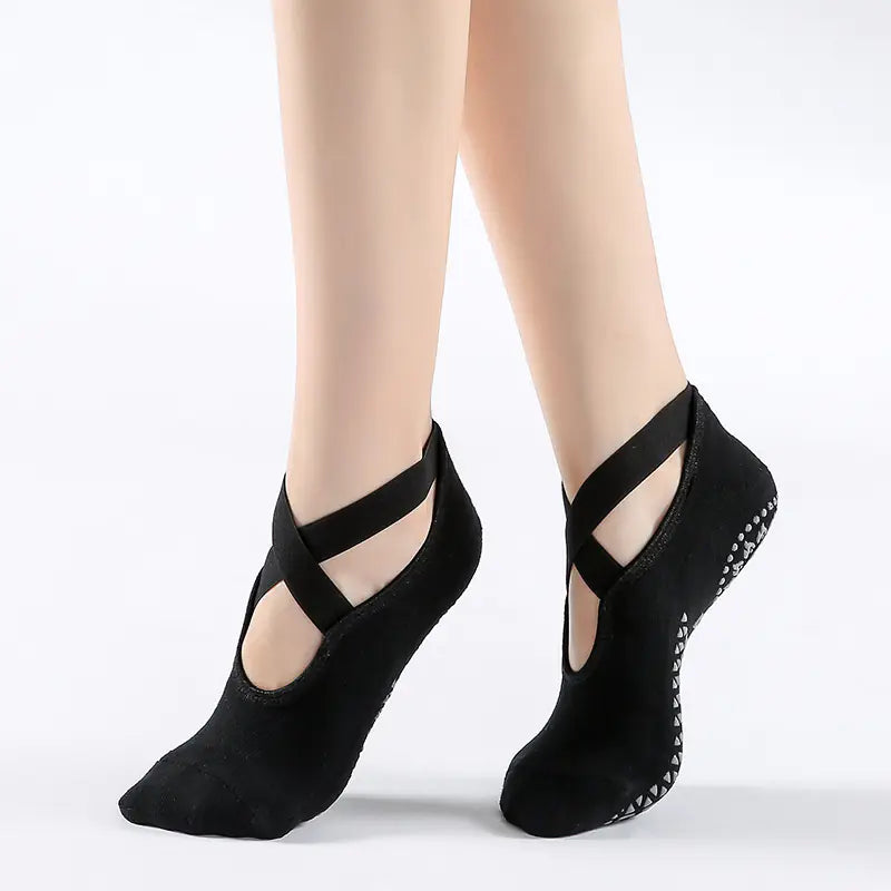 Trendy Cotton Yoga Socks with Grip and Wide Straps