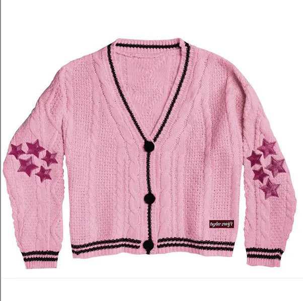 Fashionable Hand-Embroidered Star Pattern Cardigan