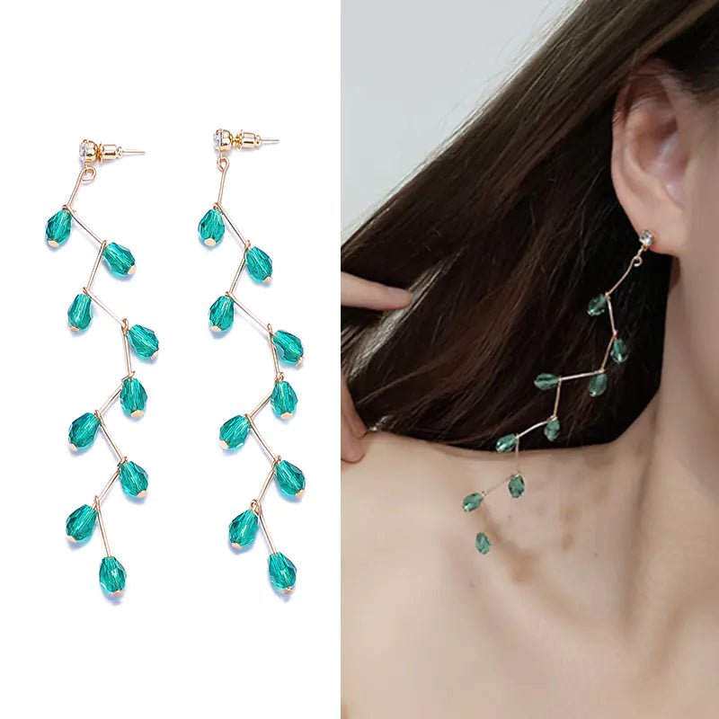 Long Tassel Earrings with Crystal Accents