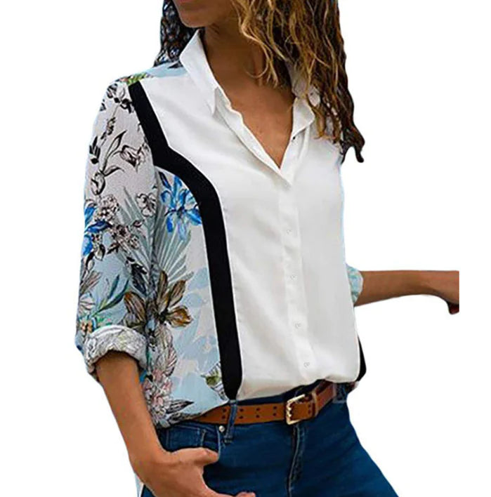 Women's Chiffon Long Sleeve Top with V-Neck Design