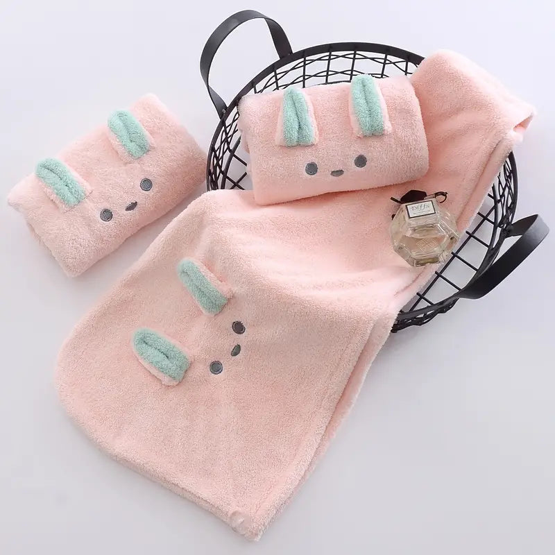 Cartoon Rabbit Ear Dry Hat - Coral Velvet Hair Towel