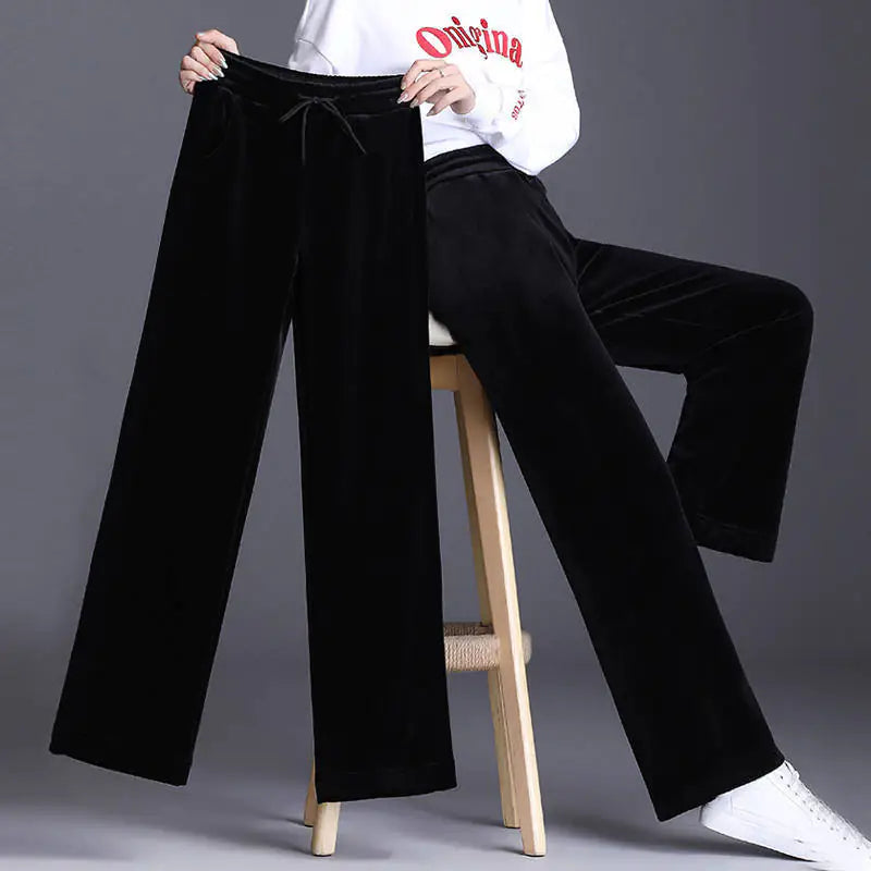High-Waisted Velvet Wide-Leg Pants for Women