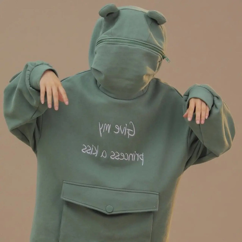 Avocado Green Fleece Sweatshirt with Frog Design