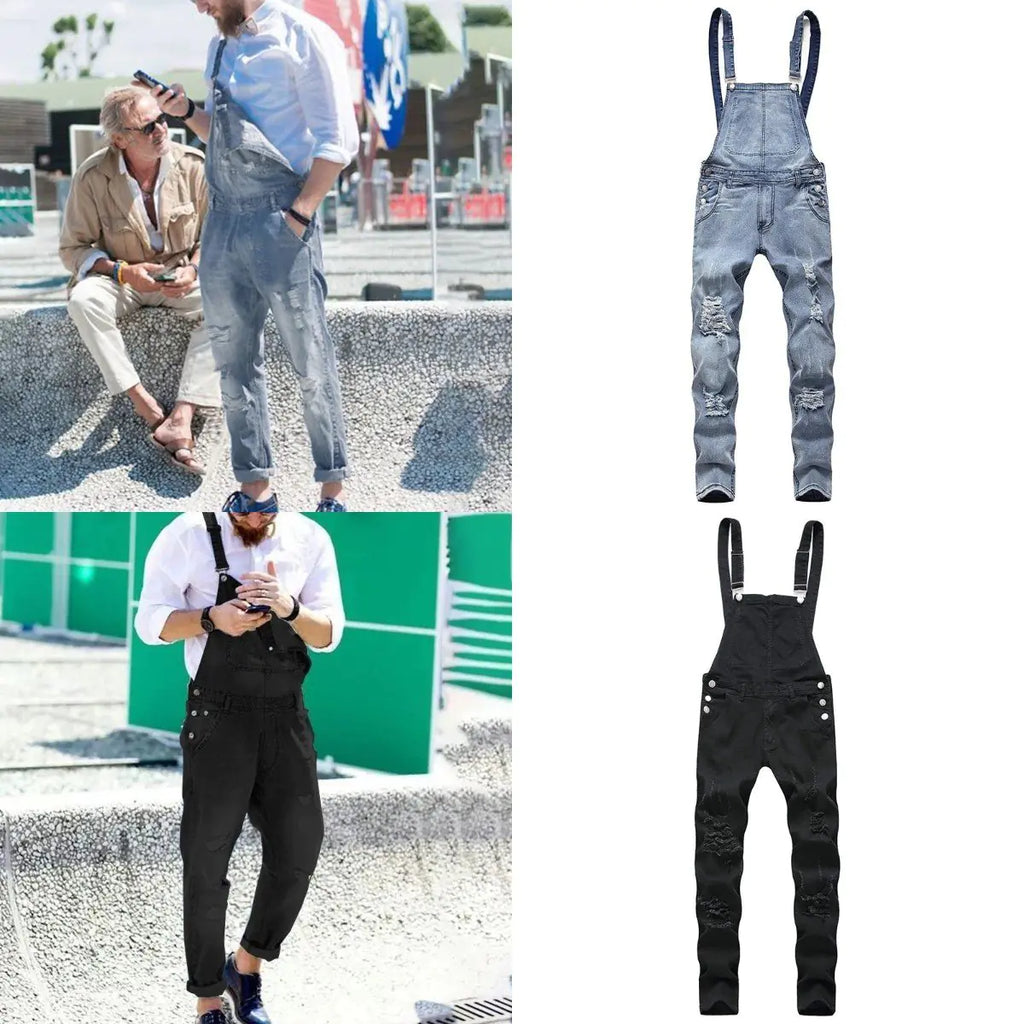 Fashionable Men's Denim Suspender Rompers