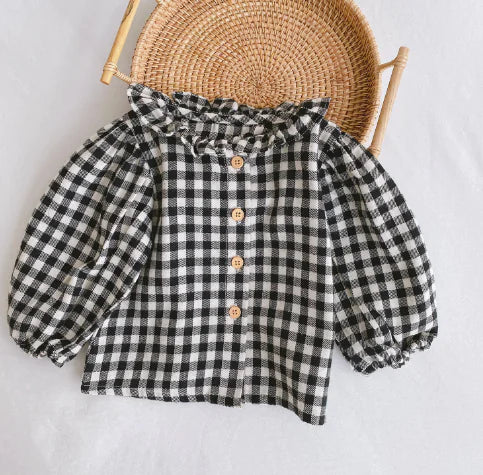 Comfortable Baby Western Style Wood Ear Collar Shirt