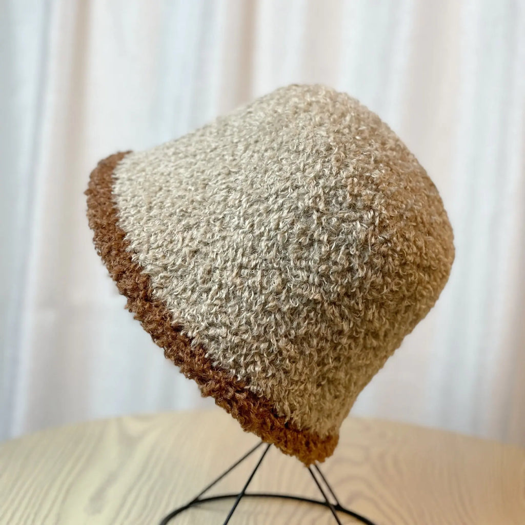 Striped Plush Bucket Hat for Women